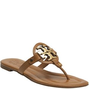 Tory Burch Miller 2 Tan Gold Logo Leather Sandal